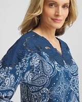 Crepe Lace-Neck Dress