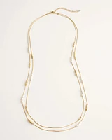 Long Faux-Pearl and Goldtone Double-Strand Necklace