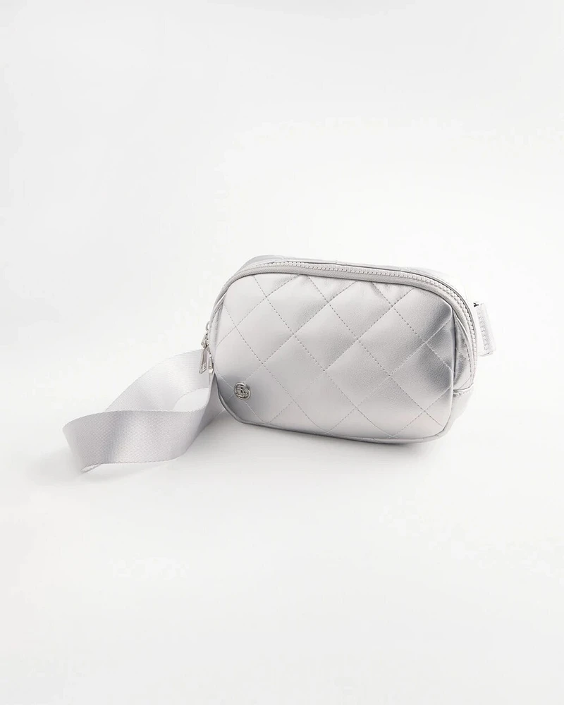 Metallic Silver Quilted Belt Bag