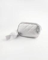 Metallic Silver Quilted Belt Bag