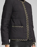 Tweed Trim Faux Nylon Jacket