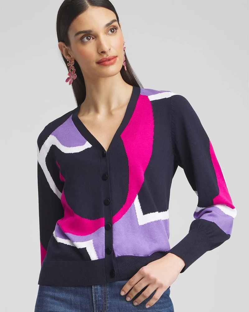 Intarsia Button Front Cardigan
