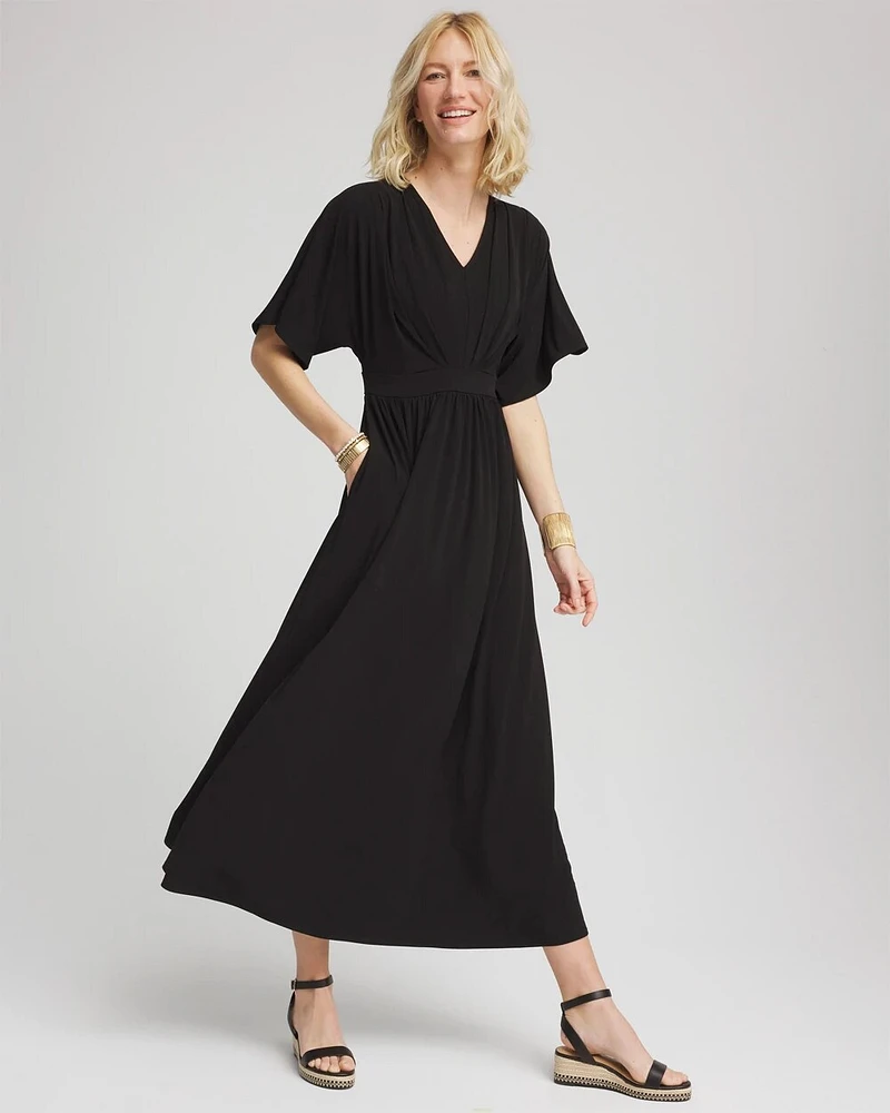 Flutter-Sleeved Jersey Maxi Dress