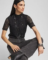 Lace Mock-Neck Short Sleeve Tee