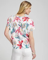 Linen Floral Tie Front Tee