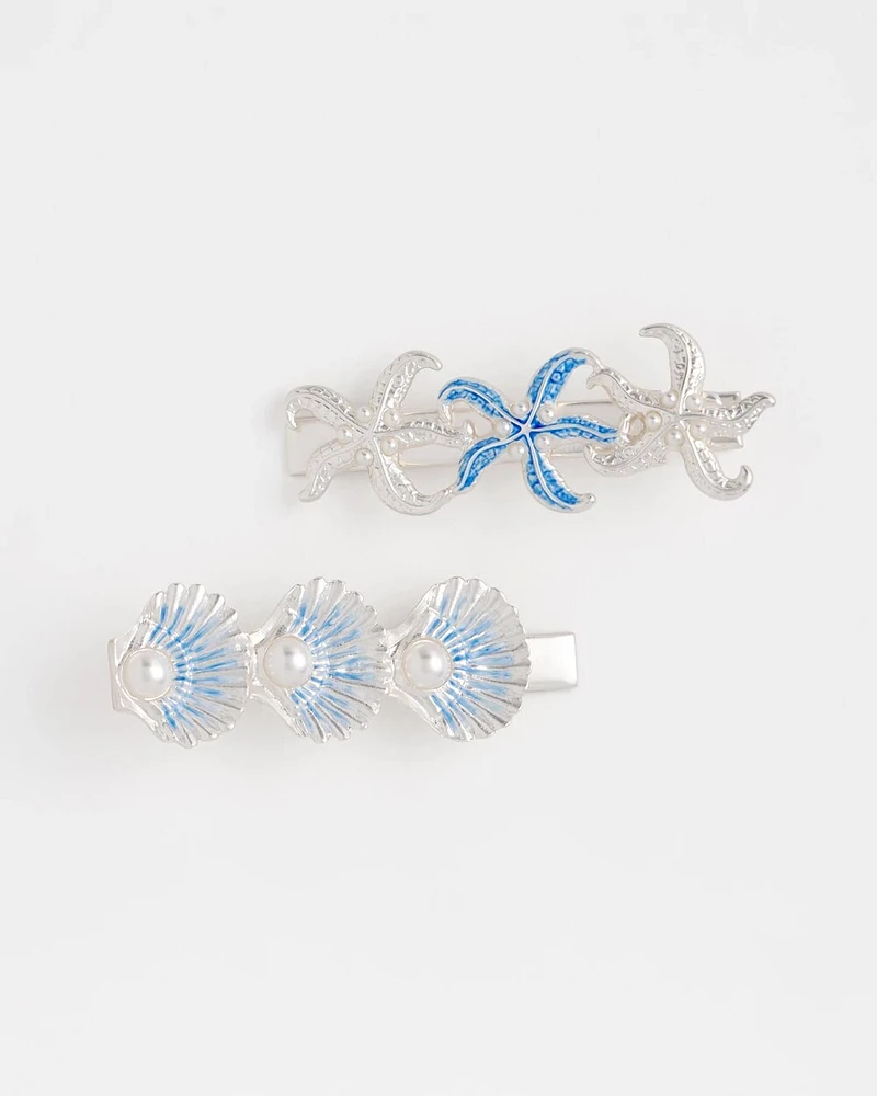 Silvertone Ocean Motif Hair Pins
