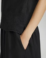 Linen Eyelet Scallop Hem Tank