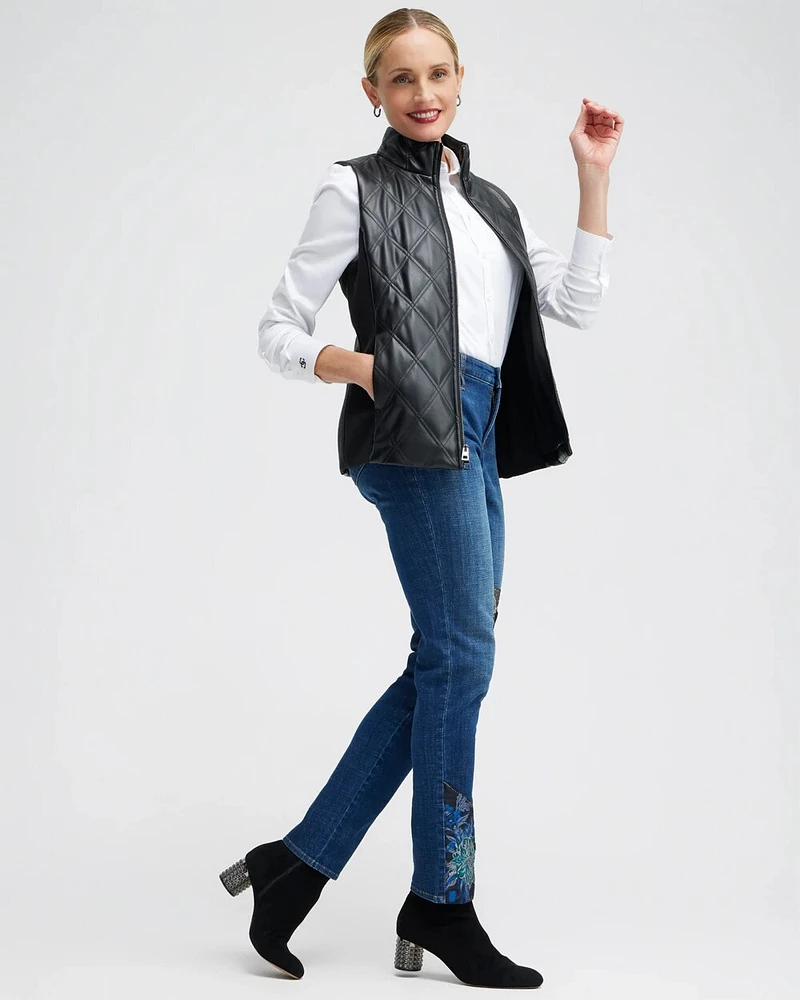 Black Faux Leather Quilted Vest