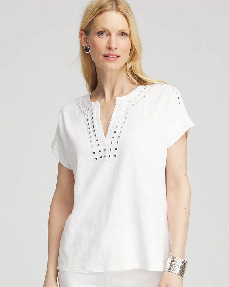 Paillette Trim Cotton Slub Tee
