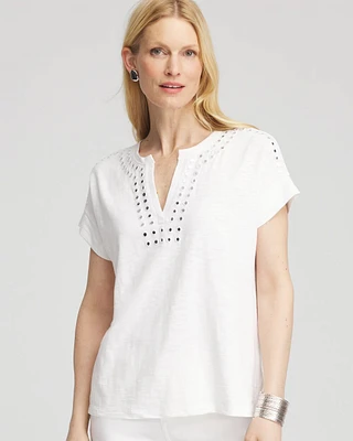 Paillette Trim Cotton Slub Tee