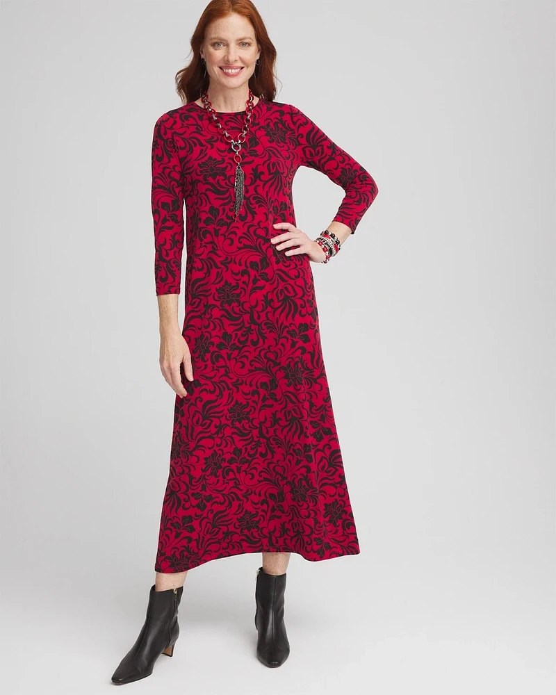 Swirl Print Long-Sleeve Maxi Dress