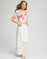 Floral Print Crochet-Trim Pullover Sweater