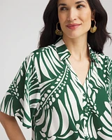 Palm Print Tie-Front Silky Top