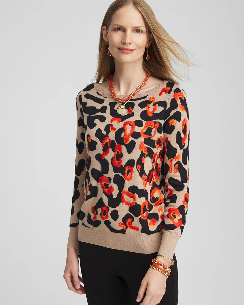 Embroidered Leopard Jacquard Sweater