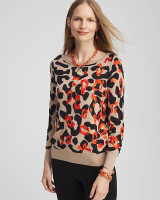 Embroidered Leopard Jacquard Sweater