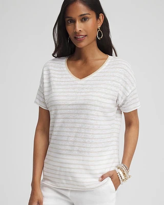 Linen Stripe Sweater Trim Tee