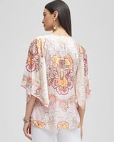 Satin Floral Keyhole Neck Blouse