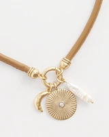 Brown Leather Collar Charm Necklace