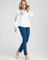 Embroidered Poplin Splitneck Shirt
