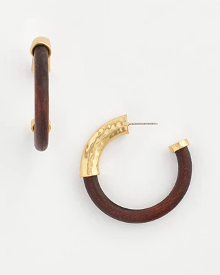Gold & Wood Hoop Earrings