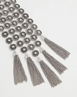 Silver Tone Tassel Statement Necklace