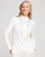 Embellished Mockneck Pullover Sweater