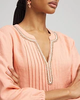 Linen Pintuck 3/4 Sleeved Dress