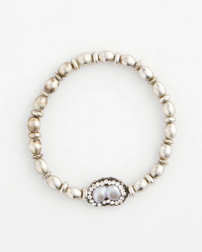 Silvertone Freshwater Pearl Stretch Bracelet