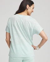 Striped Sweater-Trim Linen Tee
