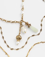 Convertible Multi-Strand Jade & Faux Pearl Charm Necklace