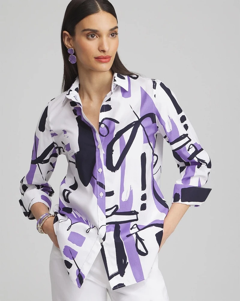 No Iron™ Stretch Abstract Print 3/4 Sleeve Shirt