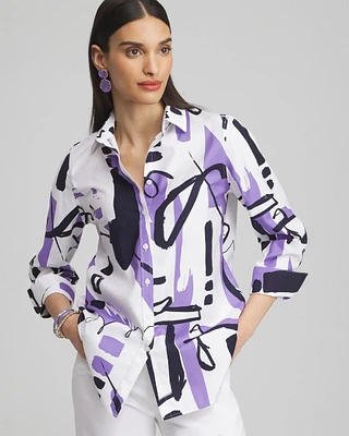 No Iron™ Stretch Abstract Print 3/4 Sleeve Shirt