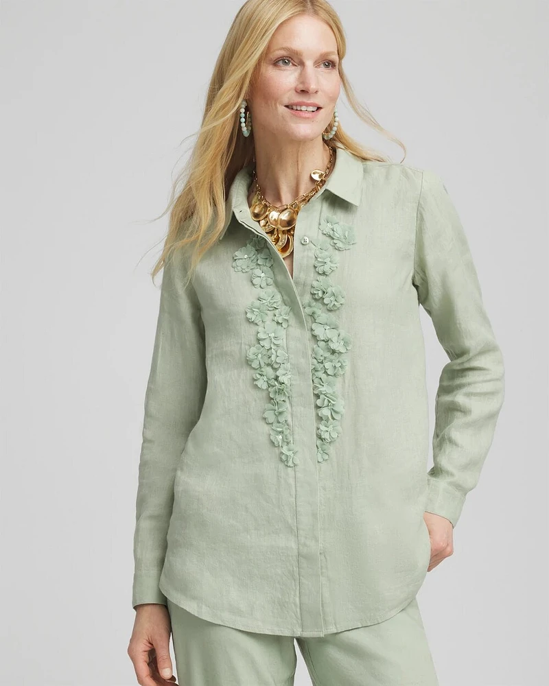 Floral Cutout 3D Linen Shirt