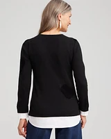 Heart Print Built-in Shirt Sweater