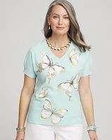 Foiled Butterfly Cotton V-Neck Tee