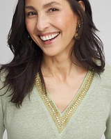 Linen Embellished V-Neck Tunic