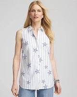 No Iron™ Starfish Striped Sleeveless Sateen Shirt