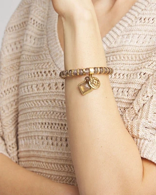 Neutral Bead Charm Stretch Bracelet
