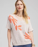 Linen Blend Embroidered Pullover Sweater