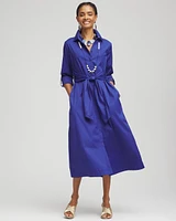 Wrap Belt Poplin Midi Shirtdress