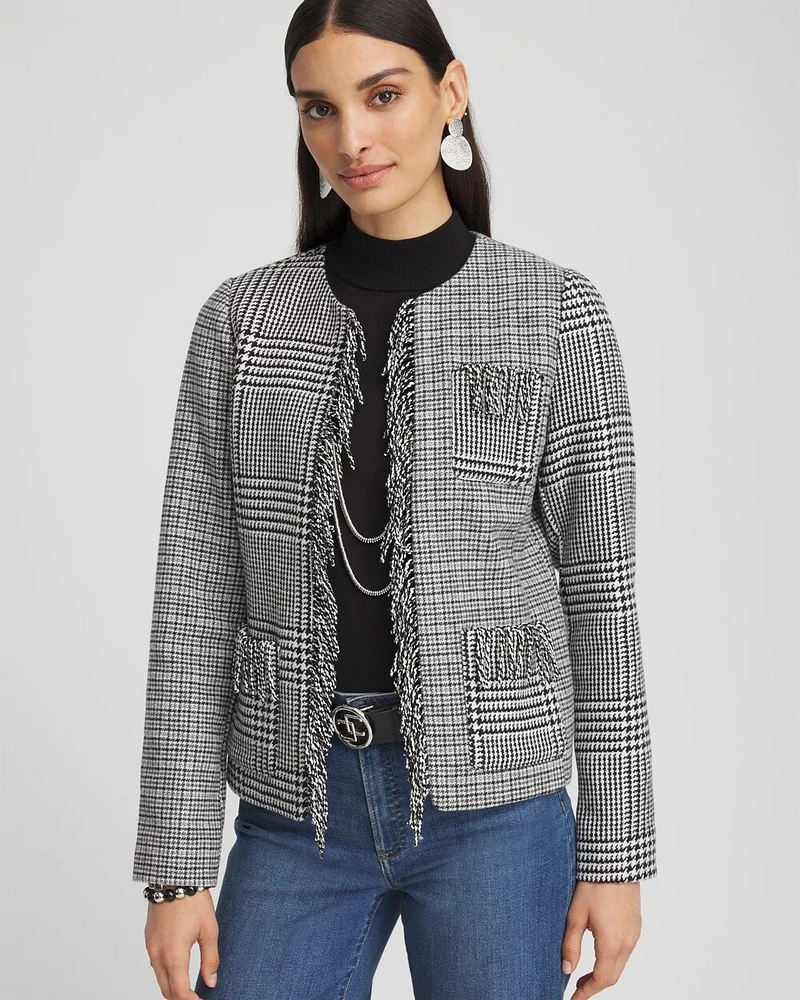 Mixed Tweed Fringe Jacket