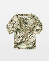 Palm-Frond-Motif Jersey Dolman Tee