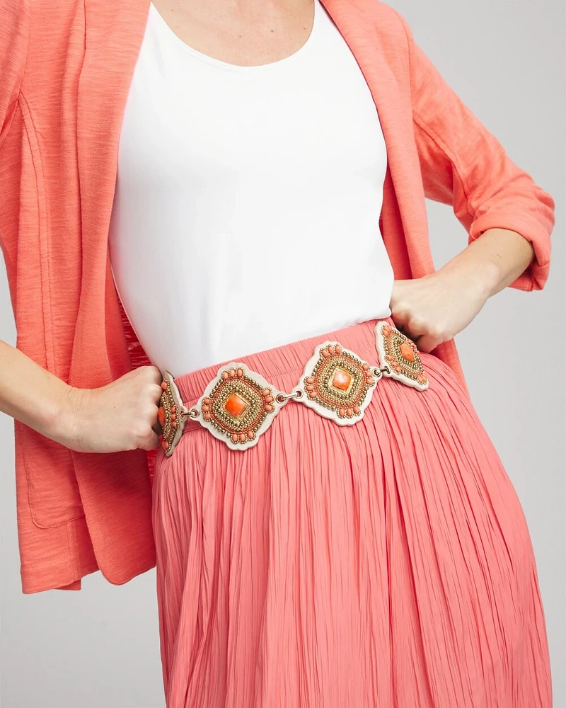 Gold-Tone Red Medallion Chain Belt