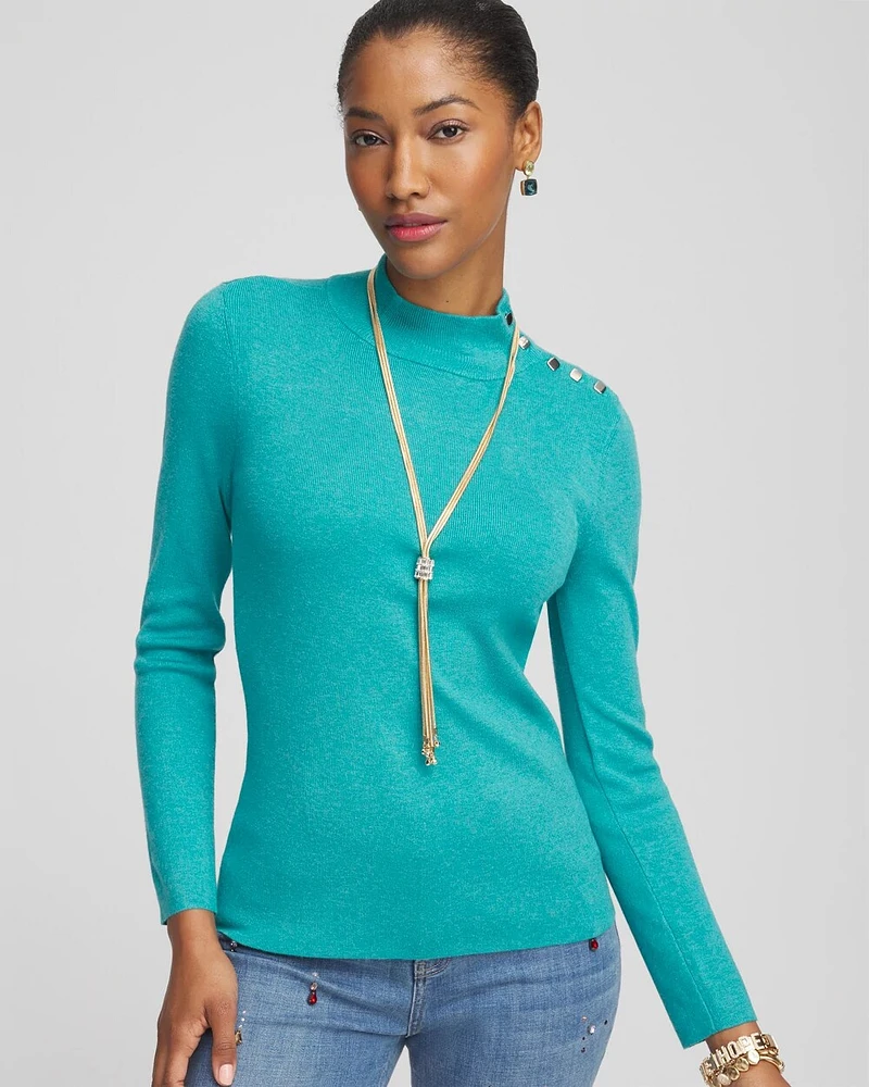 Ecovero™ Button Mock Neck Sweater