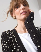 Faux Pearl Cable Knit Cardigan