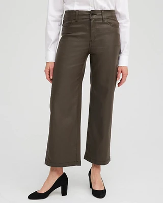 Petite Coated Wide Leg Cropped Denim