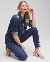 Fray Hem Embroidered Denim Jacket