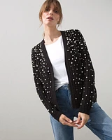 Faux Pearl Cable Knit Cardigan