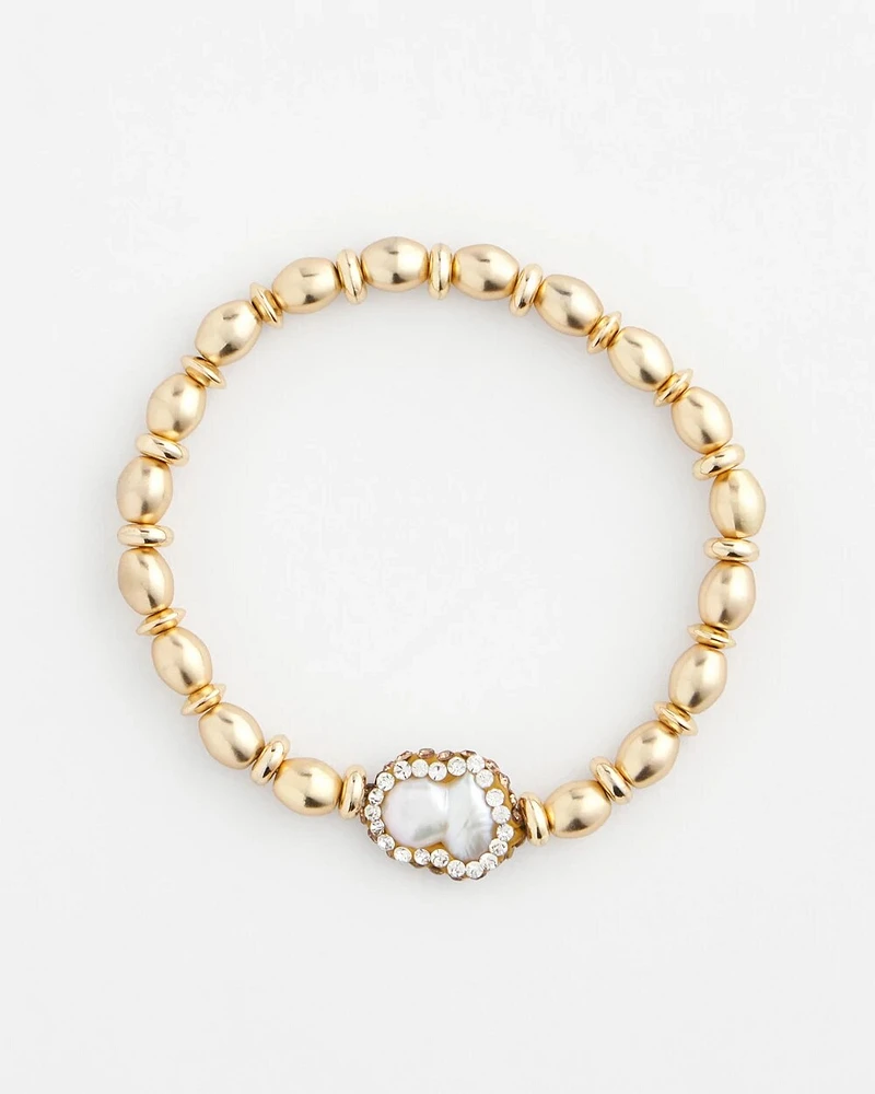Goldtone Freshwater Pearl Stretch Bracelet