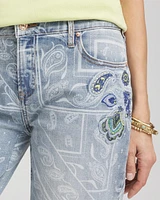 Paisley Applique Cropped Jeans